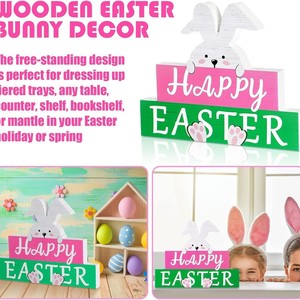 Easter Bunny Wooden Desktop Ornament MDF Layered Block Sign Happy Easter Decoration Indoor Home Decor - Product Image 4