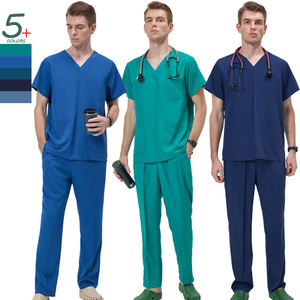 ชุดยูนิฟอร์มแพทย์คอวีสำหรับผู้ชาย เนื้อผ้านุ่ม แห้งเร็ว ชุดสครับพยาบาล ชุดสครับสำหรับห้องปฏิบัติการทันตกรรม โพลีเอสเตอร์ผสมสแปนเด็กซ์ - Product Image 2
