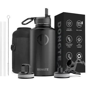 Thermos Bouteille d'eau en acier inoxydable de 64oz avec bouche large et paille à double paroi isolée sans BPA pour la salle de sport