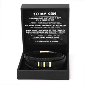 Pulsera de cuero tejida para hombre, moderna pero no elegante, bicolor, galvanizada, diseño retro artístico minimalista, para regalo de hijo - Product Image 1