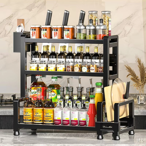 Support de Rangement de Cuisine Multifonctionnel pour Épices, Étagère à Plusieurs Niveaux, Porte-Baguettes et Couteaux en Acier Carbone - Product Image 3