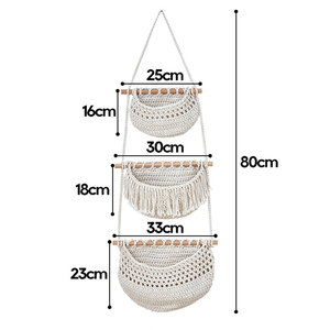 Panier à fruits tissé à la main, suspendu au mur, peut être divisé en trois sections, panier de rangement en corde de coton - Product Image 6
