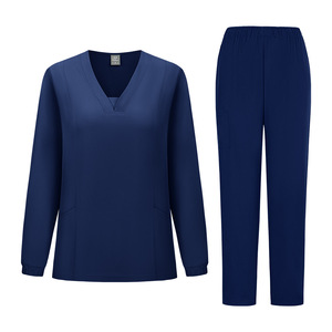 Women's <b>Scrub</b> Set Long Sleeve V Neck Knitted Split Uniform Moisture Wicking Hospital Workwear - Product Image 5