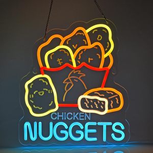 Chicken Nuggets Letreros Neon LED indoor hanging ambient light shop <b>sign</b> wall decoration light entrance indicator light 5V 12V - Product Image 1