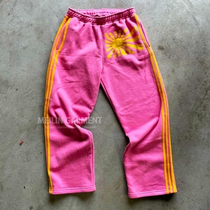 Custom Streetwear Stripes <b>Tracksuit</b> Screen Printing Wide Leg Flared Sweatpants and Zip up Hoodie Sets Oversized Men <b>Tracksuit</b> - Product Image 3