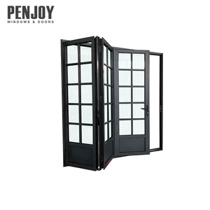 <span class=keywords><strong>Porte</strong></span> patio <span class=keywords><strong>coulissante</strong></span> à double battant en aluminium à rupture de pont thermique Penjoy, intérieur/extérieur moderne, double vitrage trempé, moustiquaire rétractable - Product Image 1