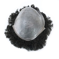 Peau fine 130% densité afro hommes perruque postiches vague toupet noir Remy remplacement de cheveux humains pour les hommes noirs