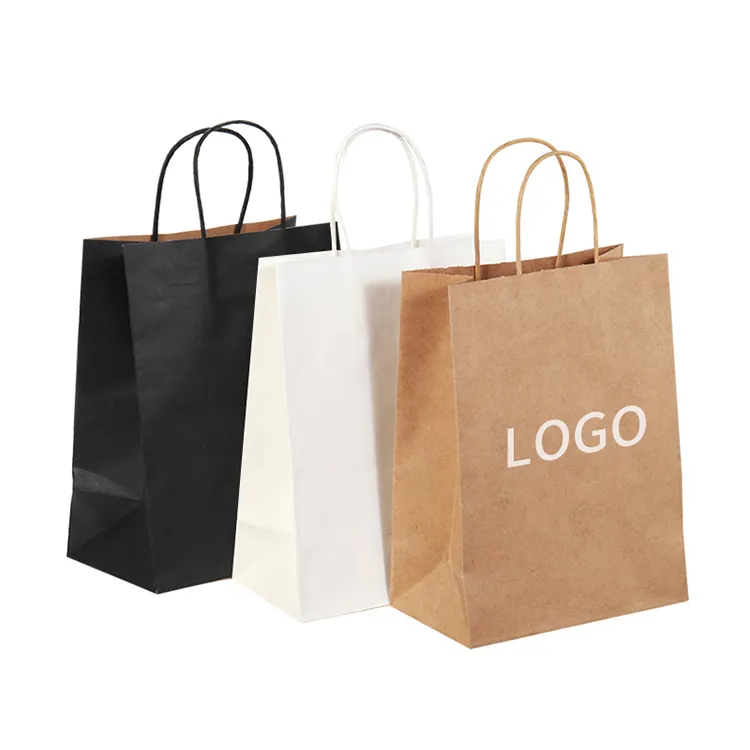 Stampa personalizzata logo biodegradabile bolsas de papel marrone abbigliamento regalo shopping packaging carta kraft monouso sacchetto con manico