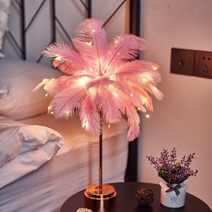 Nueva Lámpara de Mesa LED con Plumas de Cobre, Romántica y Decorativa para Dormitorio de Niña, Lámpara de Noche con Control Remoto - Product Image 6