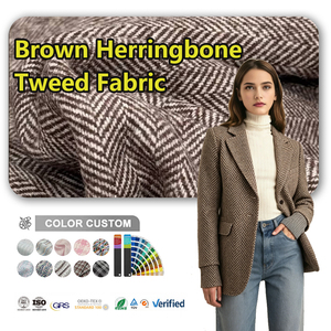 <strong>Brown</strong> Herringbone Tweed Fabric 20% <strong>Wool</strong> 80% Polyester Fabric Suitable for Making Coats and Suit Sets - Product Image 1