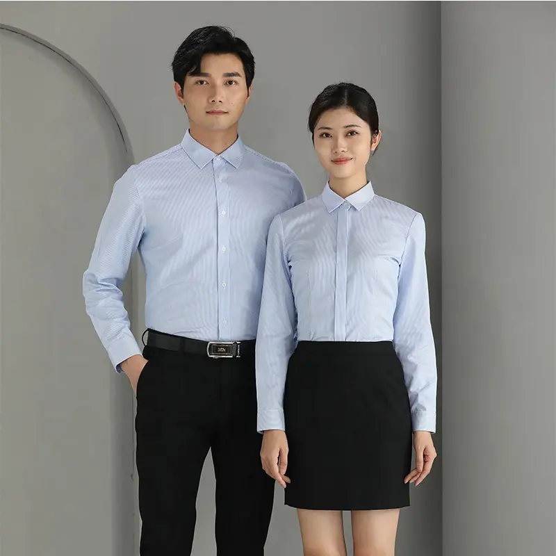 Men Formal Office Dress Shirts Cotton Casual Stand up Collar Long Sleeve Shirt