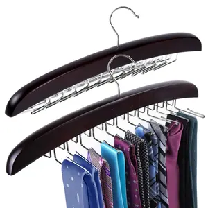 Win Win Supplier Walnut Hanging Rack Holder 12 Hooks Singlewooden Belt Neck Tie Hanger for Display