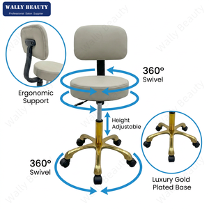 Tabouret de salon hydraulique professionnel avec dossier, réglable en hauteur, sur roulettes, pour technicien des ongles et coiffeur - Product Image 4