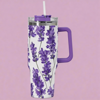 Tumbler Bunga Lavender 40oz Kustom, Dapat Digunakan Kembali, Baja Tahan Karat 304, Dinding Ganda, Vakum Terisolasi, Anti Bocor, Mug Kopi Perjalanan, Untuk Minuman Dingin