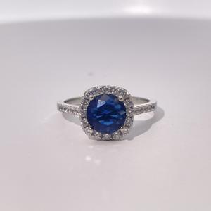 Anillo Halo con Zafiro Azul Chapado en Cobre Vintage de Tianyu Gems para Mujer, Joyería de Compromiso de Moda - Product Image 1