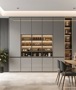 <span class=keywords><strong>Buffet</strong></span> sur mesure en chêne <span class=keywords><strong>clair</strong></span> de luxe avec casier à vin, organisateur imperméable et résistant aux taches pour coin cuisine d'appartement - Product Image 2