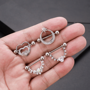Set de 10 Pares de Piercings para Pezón de Acero Inoxidable 316L Plateado para Niños, con un Corazón y Ocho Circonitas, Bonito Regalo - Product Image 5
