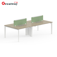 Bureau de travail modulaire commercial 4 places face à face avec écran de confidentialité, mobilier de projet testé BIFMA