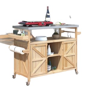 Solid wood hand-pushed food <b>cart</b>, outdoor movable multi-functional food <b>cart</b> with storage cabinet, suitable for home, garden, - Product Image 5