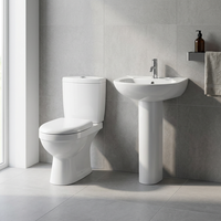 WC en céramique deux pièces à prix d'usine, style indien, double chasse, avec abattant en PP et lavabo sur piédestal