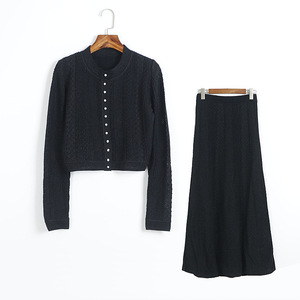 <strong>2026</strong> New Women Autumn <strong>Fashion</strong> High Quality Elegant Two-piece Set Pearls Button Knitted Cardigan and Long Skirt Party <strong>Wear</strong> - Product Image 4