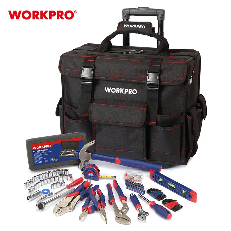 WORKPRO 176pcs Tool Set with Luggage Suitcases, Trolley Tool Set with Trunk Bag Organizer