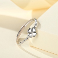 Merryshine Engagement Haute Qualité S925 Bijoux En Argent Pur Bague Ouverte Quatre Feuilles 4 Trèfle Bague pour Femme