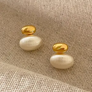 Dois Tons Duplo Círculo Escovado Oval Stud Brincos Banhado A Ouro Brincos Geométricos para Mulheres Vintage Modern Trendy Jewelry 2023