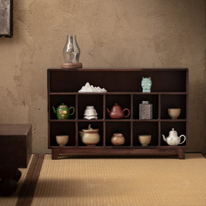 Chinese Style Solid Wood Display Cabinet For Teacups And Tea <b>Sets</b> <b>Square</b> Shape Black Walnut Wood Desktop Storage - Product Image 2