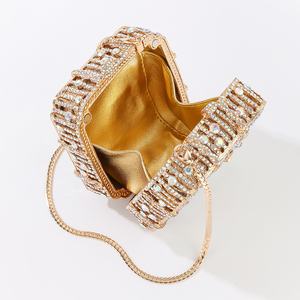 AU02 Bolso de Noche con Pedrería, Cartera de Cristal, Bolso de Mano Rígido Dorado Brillante para <span class=keywords><strong>Fiesta</strong></span>, Bolso de Hombro con Cadena para Boda y Baile de Graduación - Product Image 2