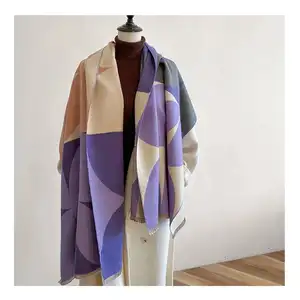 Роскошный дизайнерский шарф, Женский пончо для женщин, зимний цвет, теплая шаль, шерстяная акриловая накидка, Пашмина