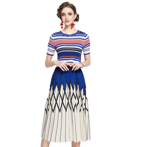 <span class=keywords><strong>Abbigliamento</strong></span> donna in maglia a coste <span class=keywords><strong>2023</strong></span> <span class=keywords><strong>primavera</strong></span> <span class=keywords><strong>estate</strong></span> girocollo a righe top in maglia gonna a pieghe intrecciata <span class=keywords><strong>abbigliamento</strong></span> donna set gonna 2 pezzi - Product Image 1