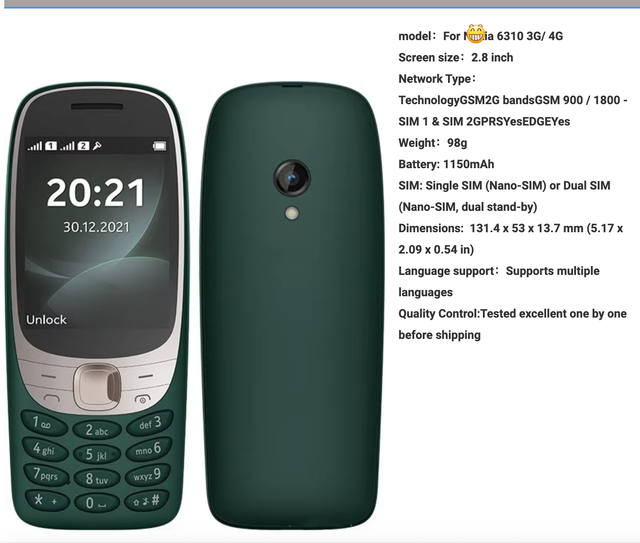 4G 6310 Feature Phone Dual SIM Keypad Bar Phone with TFT Display (2.8") Spanish/German Support for North America Wholesale