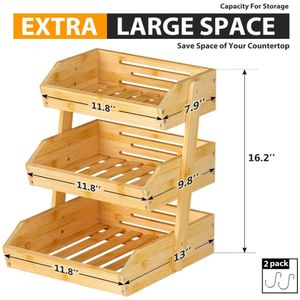 Cucina cesto di <span class=keywords><strong>frutta</strong></span> di bambù bancone cucina 3 strati scatola di conservazione della <span class=keywords><strong>frutta</strong></span> grande porta <span class=keywords><strong>frutta</strong></span> con 2 ganci a banana - Product Image 3