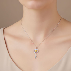 Nouveaux produits : Collier pendentif en or massif 18 carats avec diamants naturels véritables, design fleur fait main et diamant jaune - Product Image 5