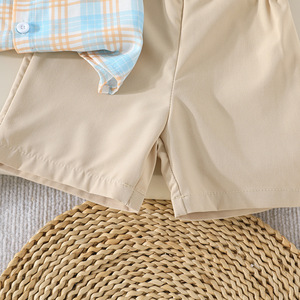 Ensemble chemise et <span class=keywords><strong>short</strong></span> pour garçons d'été, chemise à manches courtes à carreaux décontractée et <span class=keywords><strong>short</strong></span> <span class=keywords><strong>beige</strong></span>, ensemble élégant en deux pièces pour enfants - Product Image 5
