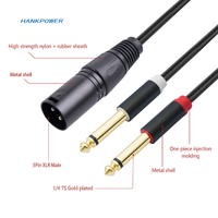 1/4 ganda laki-laki ke XLR laki-laki Y kabel pemisah konektor berlapis emas 3Pin XLR ke ganda 6.35mm TS kabel colokan Mono untuk Mixer