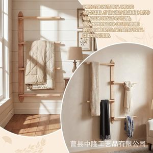 Wooden wall-mounted towel <b>rack</b>, bedroom wall-mounted scarf and <b>clothes</b> storage <b>rack</b>, solid wood rotating <b>clothes</b> <b>rack</b> - Product Image 4