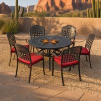 Ensemble table de repas et brasero rond en aluminium moulé, table de barbecue au charbon avec plaque de cuisson et chaises