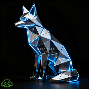 Escultura de zorro de acero inoxidable pulido con espejo geométrico grande de arte moderno personalizado de Senzhao - Product Image 3