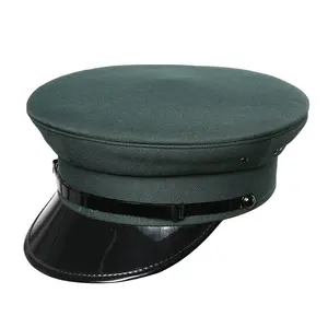 Wholesale Custom Embroidered Logo Black Officer Peaked Cap Captain Officer Cap Black Peaked Wide Brim hat