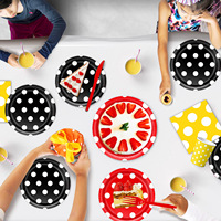 Assiettes en papier, serviettes et nappes à pois rouges et jaunes pour fête, assiettes à gâteau et desserts à pois, décoration pour anniversaire d'enfants