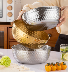 Bol à salade martelé en acier inoxydable de style coréen, polyvalent pour la cuisine domestique, idéal pour battre les œufs, mélanger et pétrir la pâte - Product Image 5