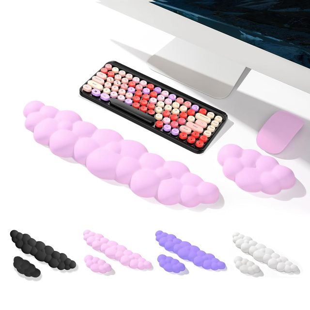 Keyboard Cloud Wrist Rest 2PCS, High Density Memory Foam Keyboard Palm Rest Cloud Mouse Pad