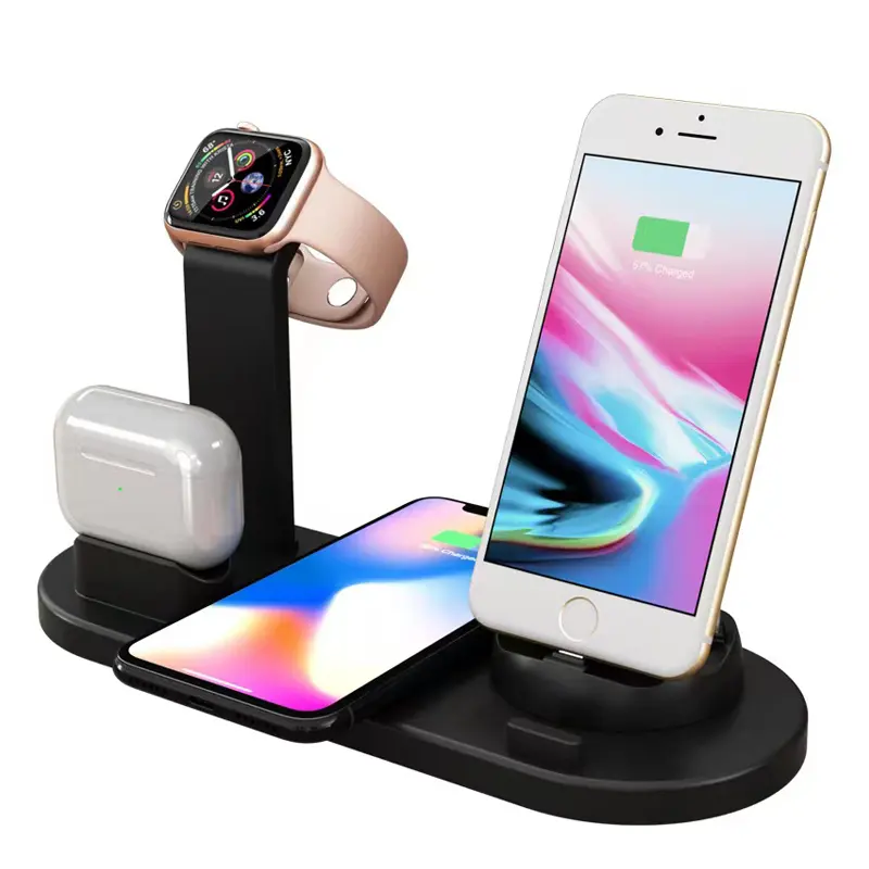 6 in 1 Multi-Function Wireless Charging Station Dock for iPhone Apple Watch Airpods and Smartphone Qi Fast Wireless Charger