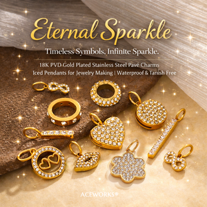 Eterno |   Colgantes de Acero Inoxidable con Baño de Oro PVD de 18K y Dijes Pavé para Fabricación de Joyas |   Resistente al agua y sin deslustre - Product Image 1