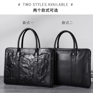 Genuine Leather <b>Briefcase</b> Men's Business Bag Black Top Layer Cowhide Laptop Bag Office Travel Hand Carry Bag - Product Image 4