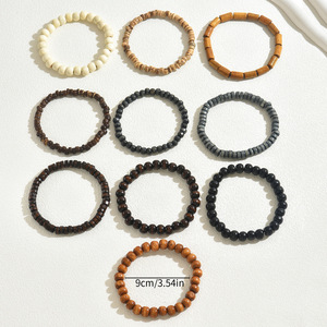 Women's Wooden <b>Beaded</b> Bracelet <b>Set</b> Multi Layer Geometric Design SL7668 Fashion Jewelry - Product Image 3