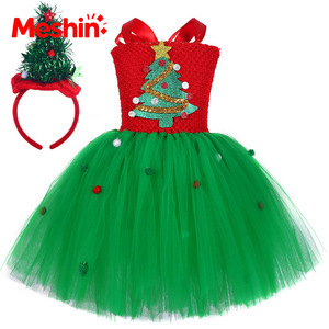 New Update Wholesale Child Fancy Party <b>Santa</b> Claus Kids Tulle Dresses Christmas Tree Green Tutu Dress for Girls - Product Image 2