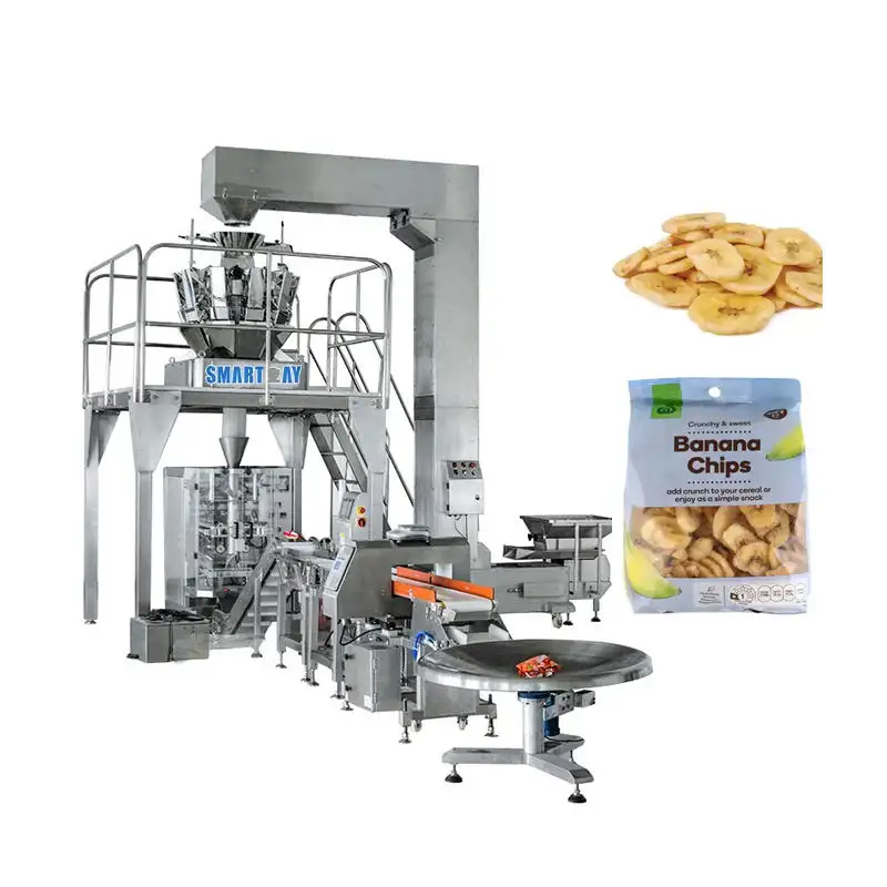 SmartWeigh 1Kg Stand Up Zipper Snacks Dosificación Bolsa Máquina de embalaje Plátano Chips Máquina de embalaje con nitrógeno